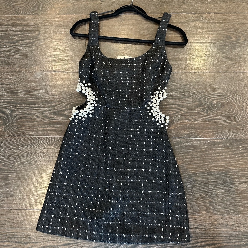 Zara tweed dress with pearl cutouts on sides